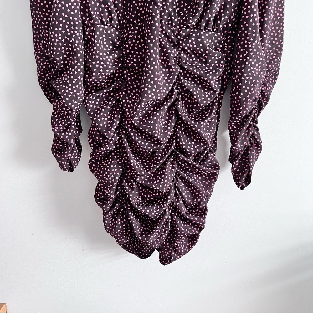 ZARA Ruched Pink Hearts All Over Print Long Sleeve Mini Dress Valentine - Picture 8 of 15